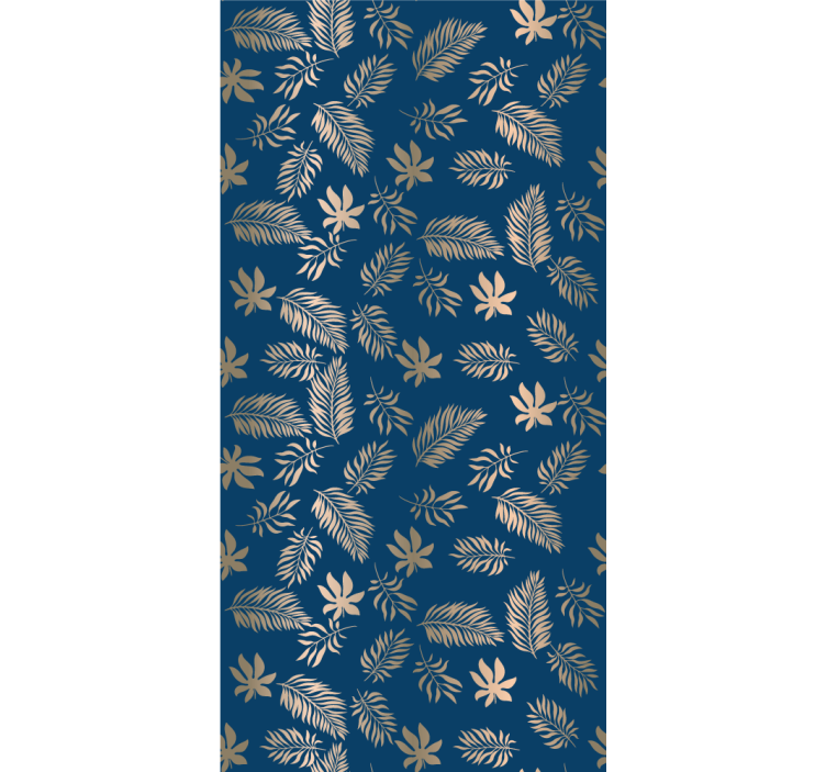 Golden pattern on navy background leaf wallpaper - TenStickers