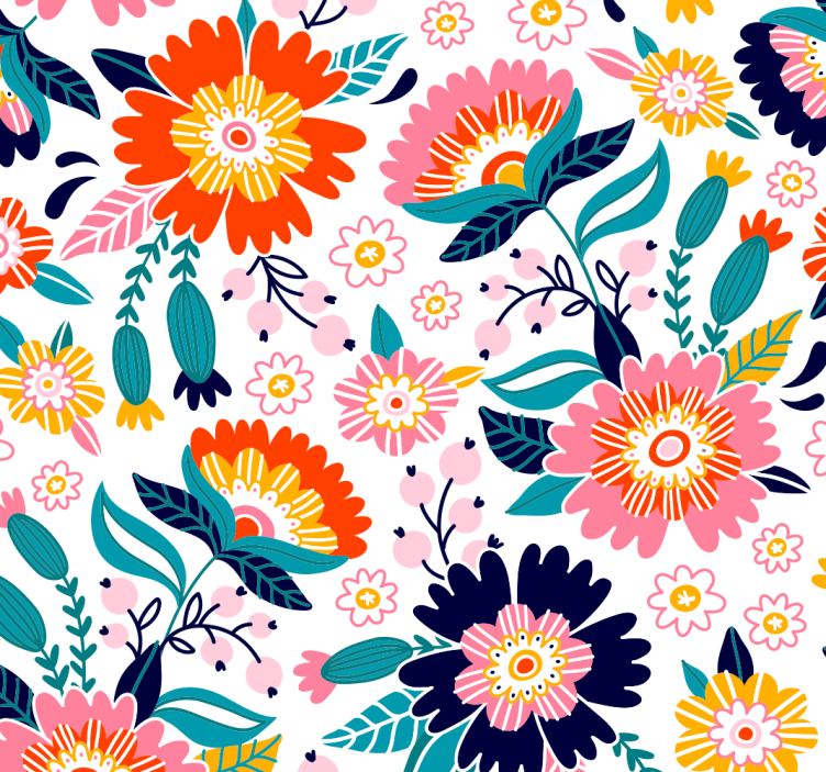 Colorful floral motif flower wallpaper - TenStickers