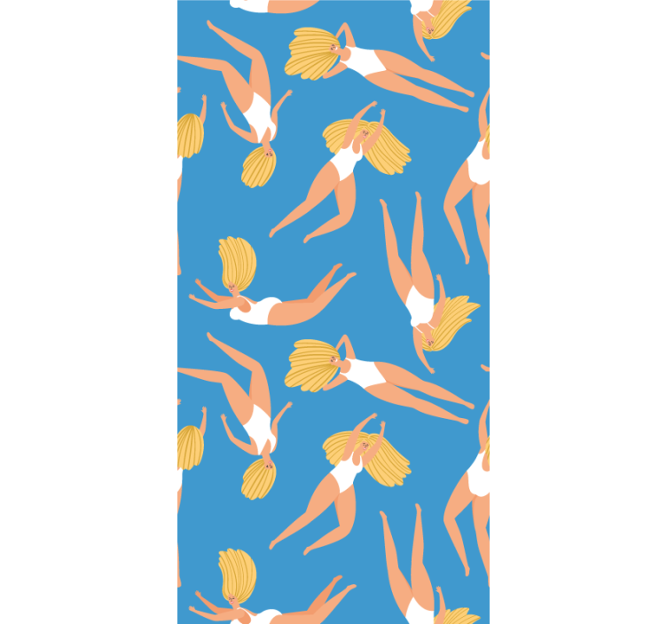 Cheerful Swimmers blue wallpaper - TenStickers