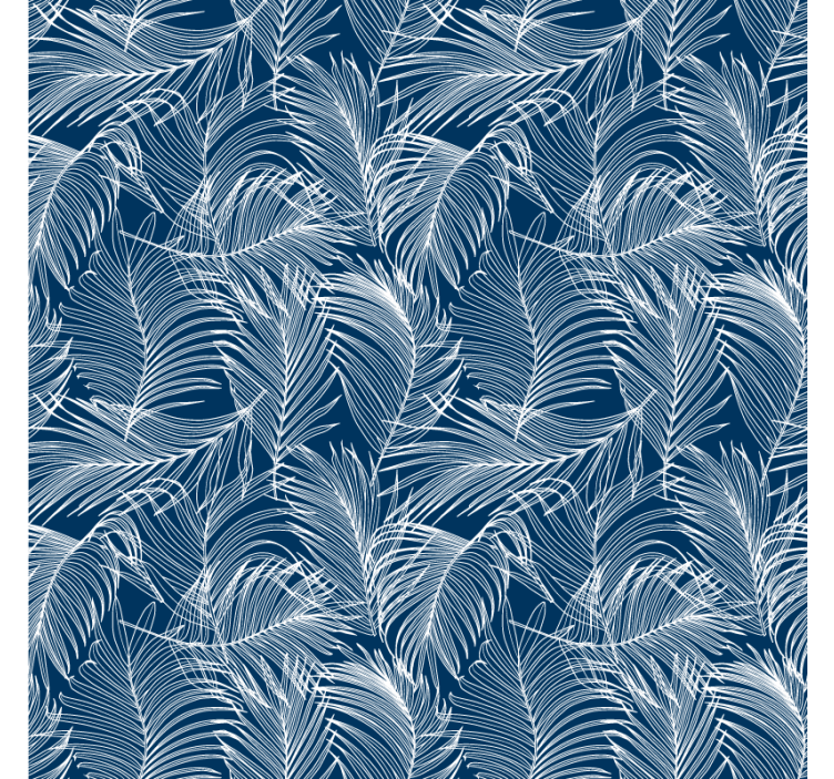 Leaf wallpaper in blue with white outline - TenStickers