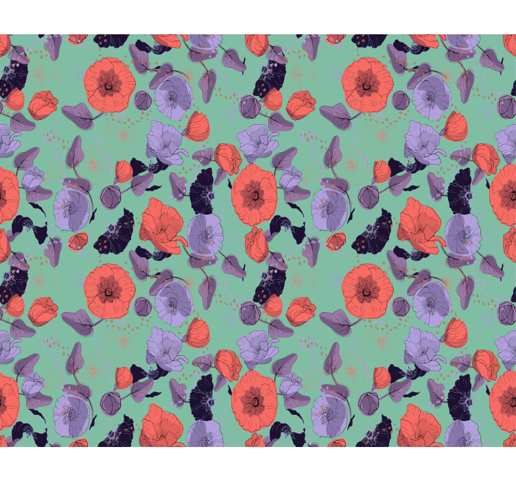 Flower wallpaper blue and red poppies - TenStickers