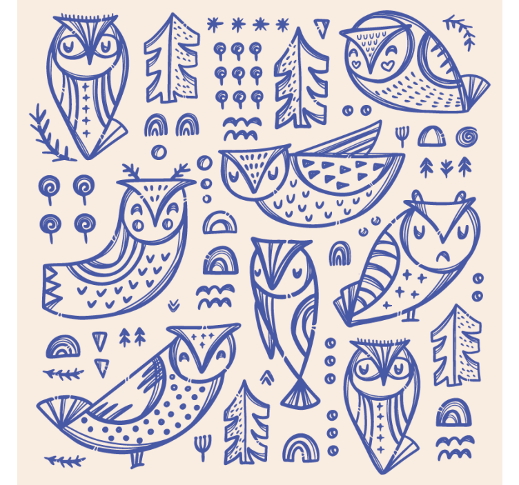 Animal wallpaper cute blue owl face illustration - TenStickers