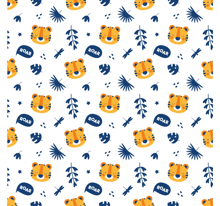 Animal wallpaper with tiger cub head and dragonfly pattern - TenStickers