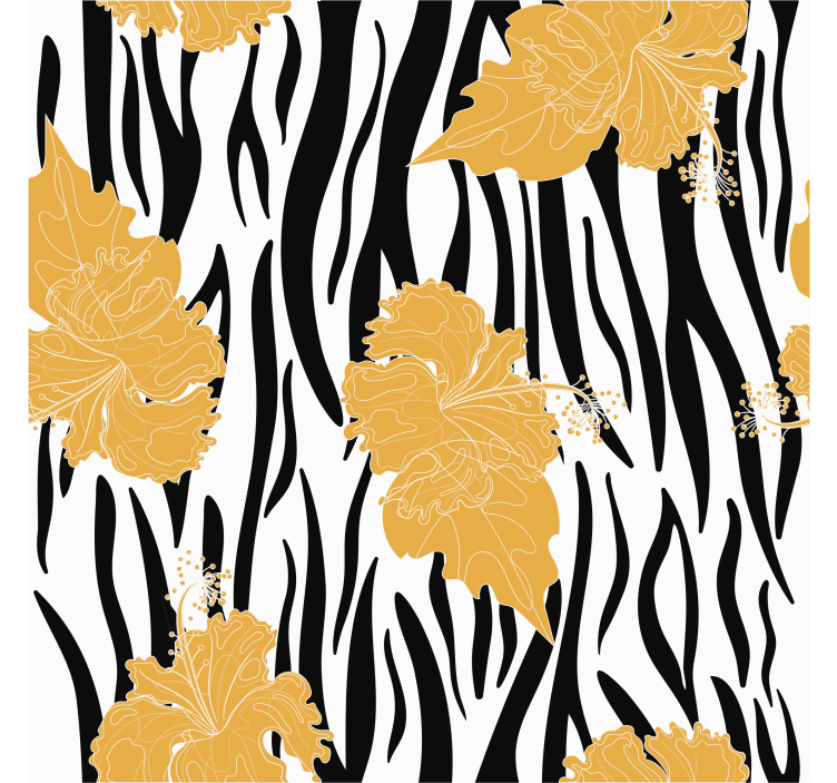 Animal wallpaper ornamental flowers on zebra print - TenStickers