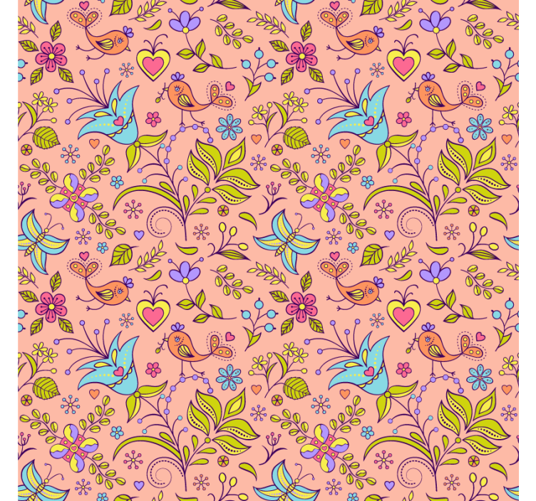 Nature wallpaper flora pattern with birds and butterflies - TenStickers