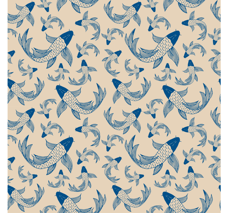 Kids wallpaper blue swimming fish on beige background - TenStickers