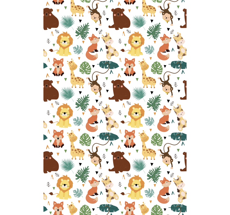 Kids wallpaper featuring cute wild animals with leaves - TenStickers