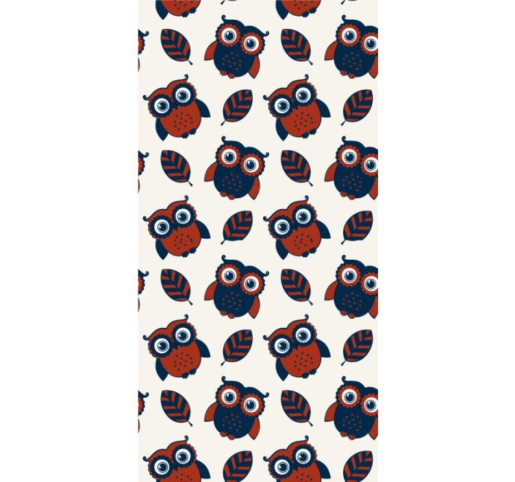 Kids wallpaper blue and red owls pattern - TenStickers