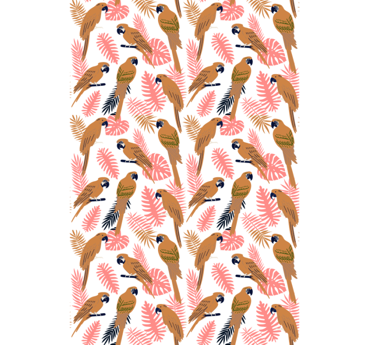 Kids wallpaper orange parrots with pink flowers - TenStickers