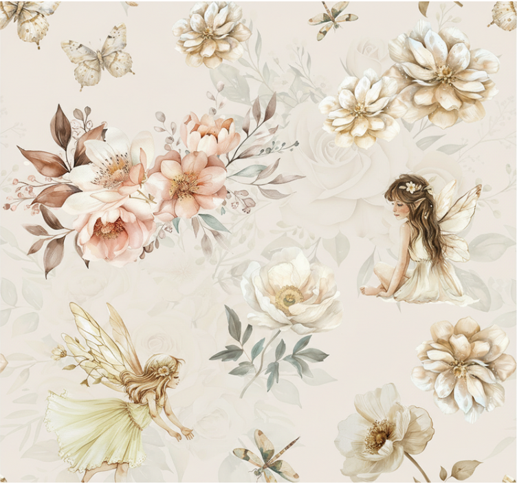 Living room wallpaper soft pastel fairy - TenStickers