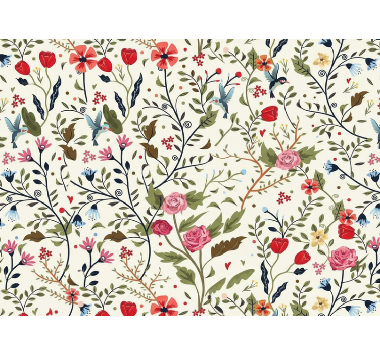 Living room wallpaper enchanted garden folk mural - TenStickers