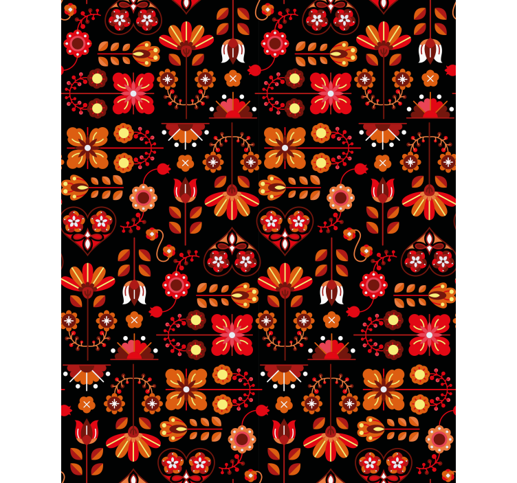 Hallway wallpaper in orange folk art design - TenStickers