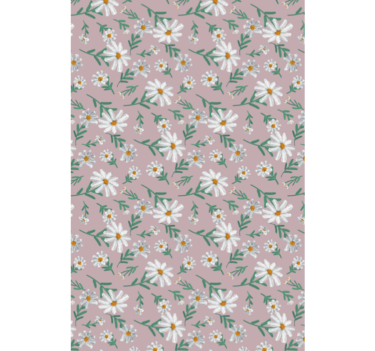 Living room wallpaper 70's pink daisy flower - TenStickers