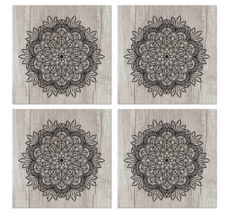 Tile wallpaper black mandala on wood design - TenStickers