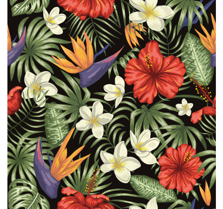 Flower wallpaper with tropical jungle plants pattern - TenStickers