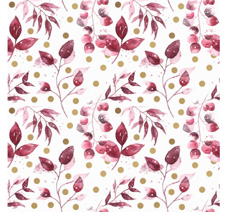 Flower wallpaper burgundy leaves with golden dots - TenStickers