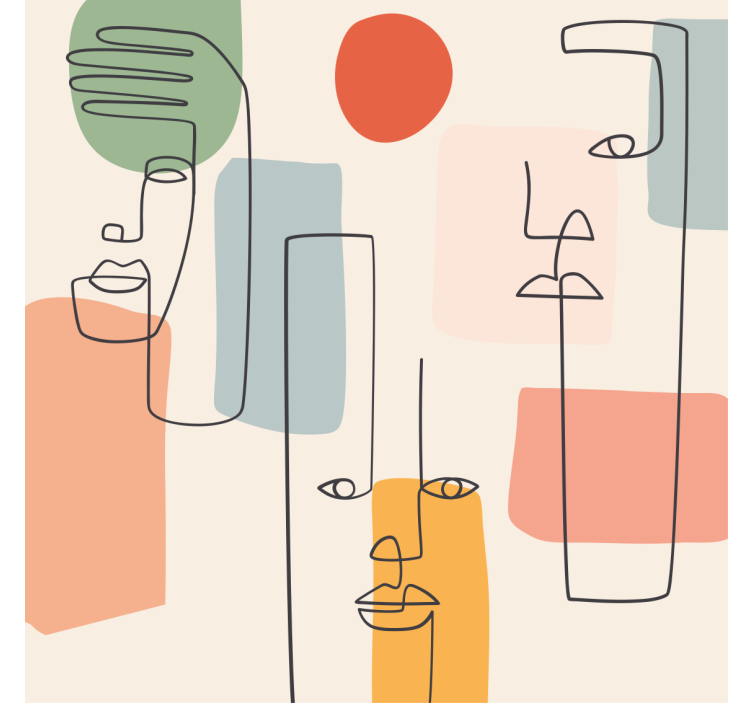 Geometric wallpaper featuring minimalist face art - TenStickers