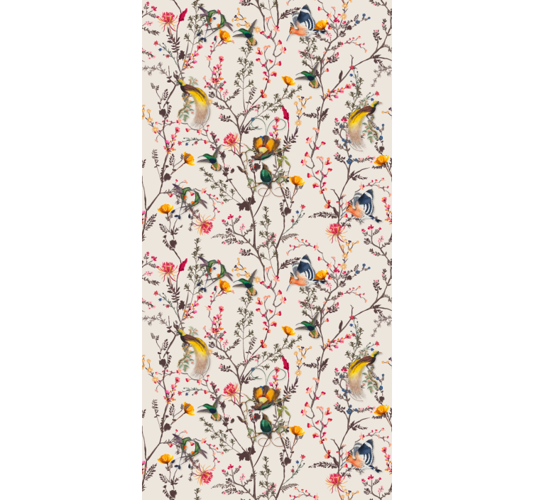 Tree wallpaper with birds and blooms - TenStickers
