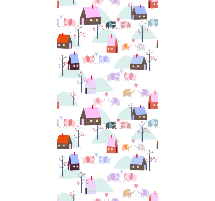 Kids wallpaper elephants and houses design - TenStickers