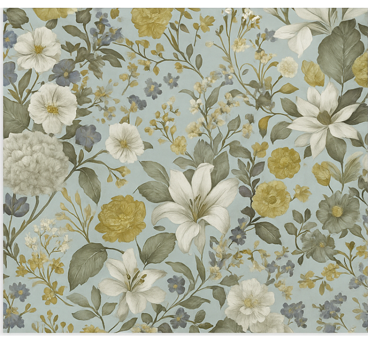 Dining room wallpaper in olive tone florals - TenStickers