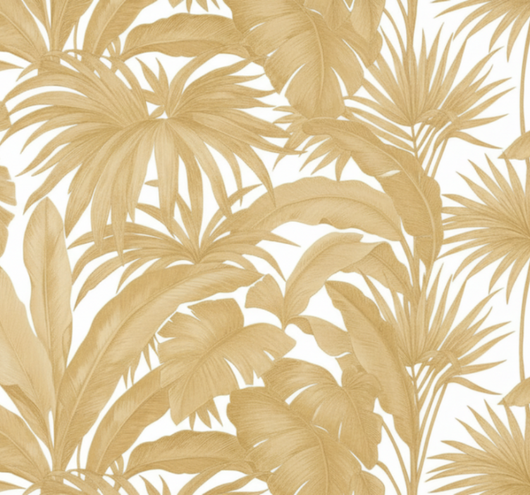 Living room wallpaper golden palm design - TenStickers