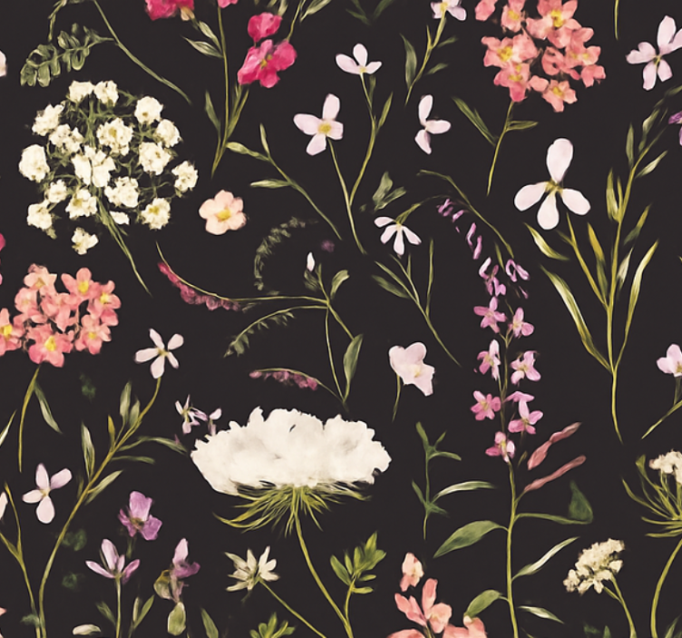 Living room wallpaper dark spring flowers - TenStickers