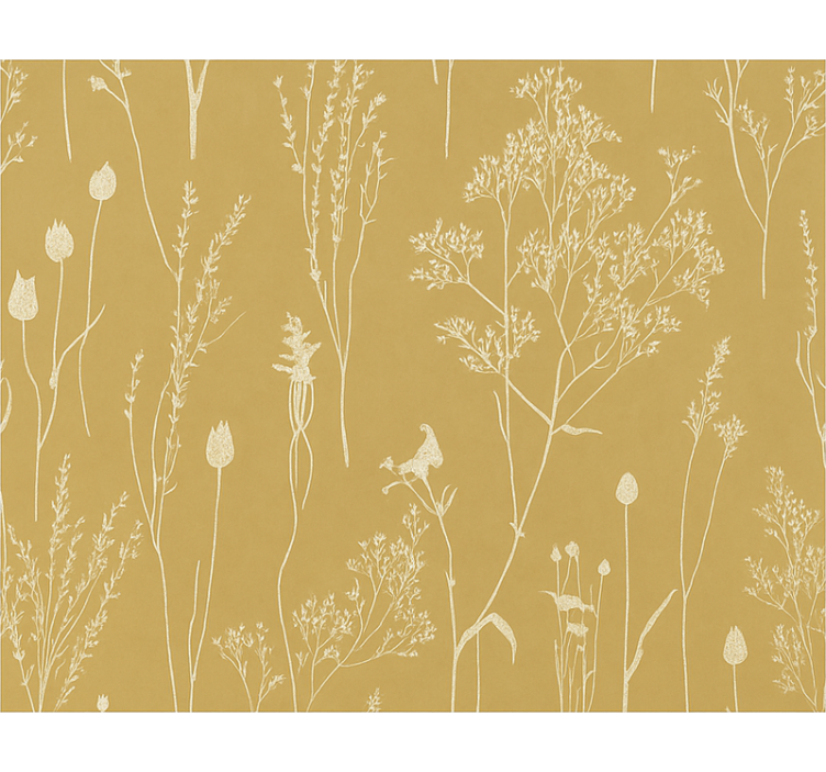 Living room wallpaper ocher nordic floral design - TenStickers