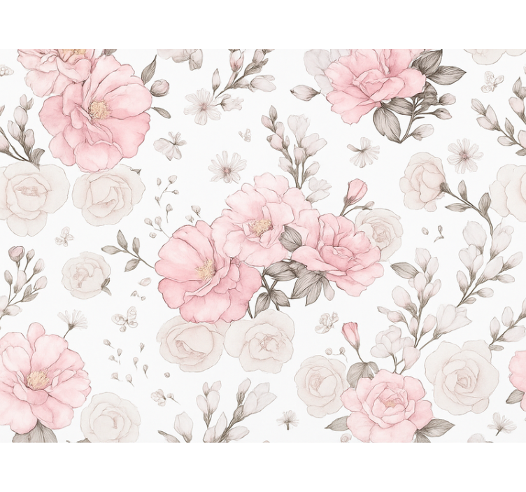 Master bedroom wallpaper pink grey floral design - TenStickers