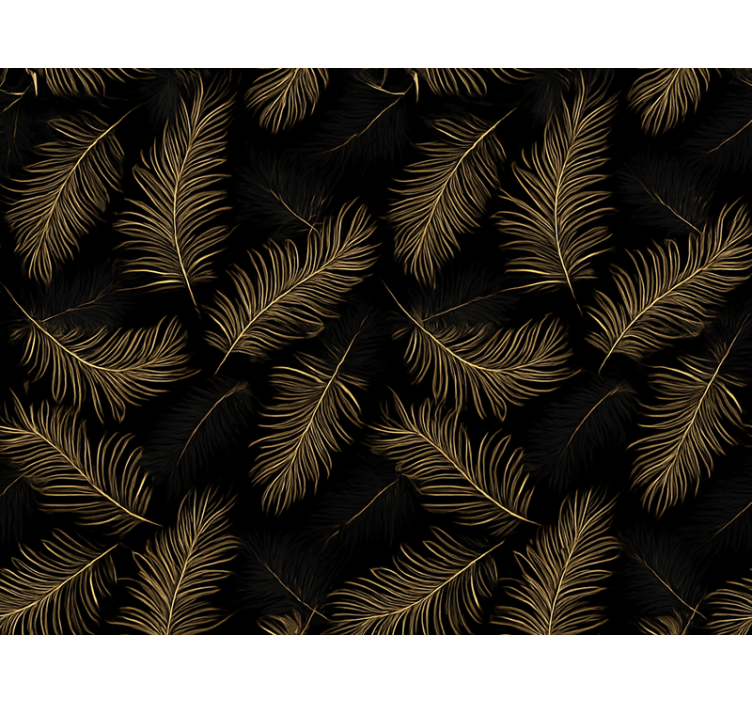 Living room wallpaper black with gold leaves design - TenStickers
