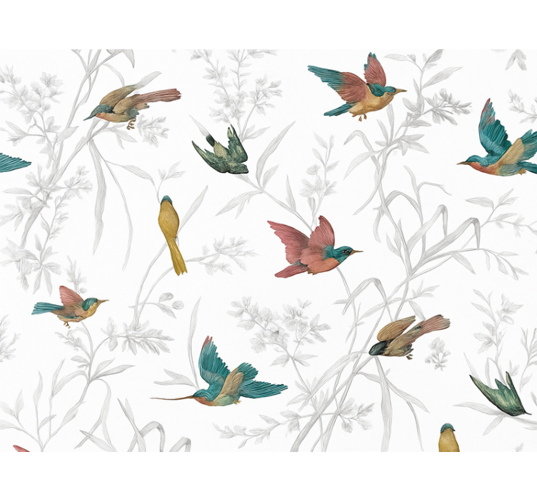 Living room wallpaper textile paradise bird leaf design - TenStickers