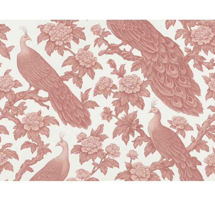 Master bedroom wallpaper textile pink peacock design - TenStickers