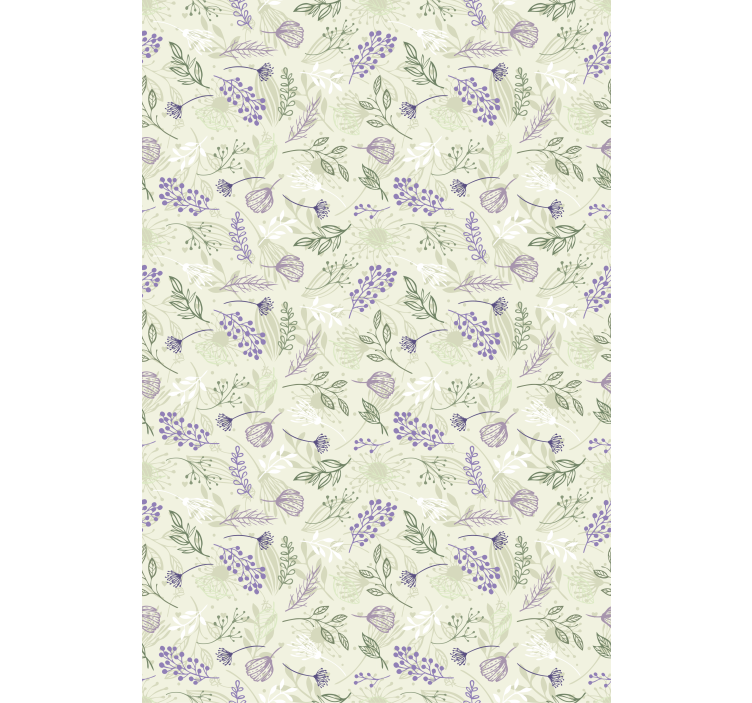 Flower wallpaper purple flowers on green background - TenStickers