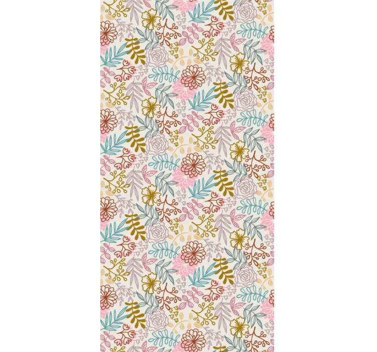 Flower wallpaper multicolor pattern line art - TenStickers