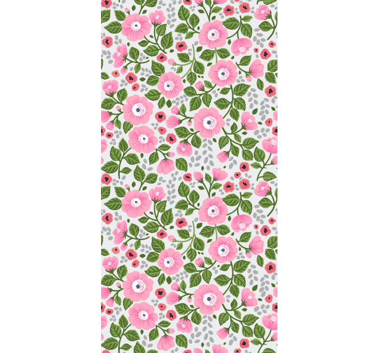 Flower wallpaper with pretty pink flower heads - TenStickers