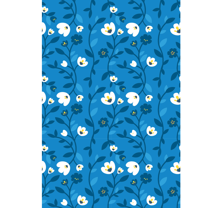 Flower wallpaper white flowers on blue background - TenStickers