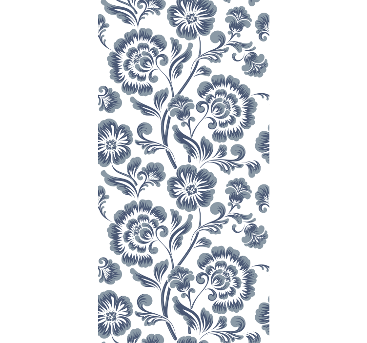 Floral ornament wallpaper blue flowers white background - TenStickers
