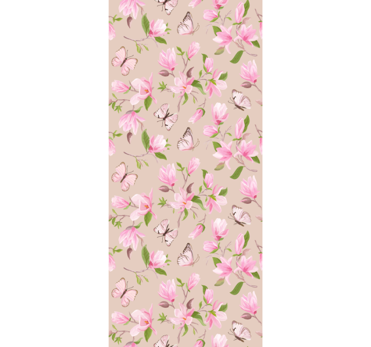 Floral ornament wallpaper pink magnolia and butterfly - TenStickers