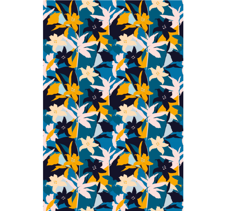 Floral ornament wallpaper white lilies on blue - TenStickers