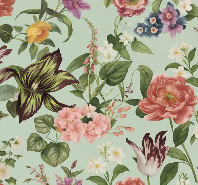 Colorful spring floral bedroom wallpaper - TenStickers