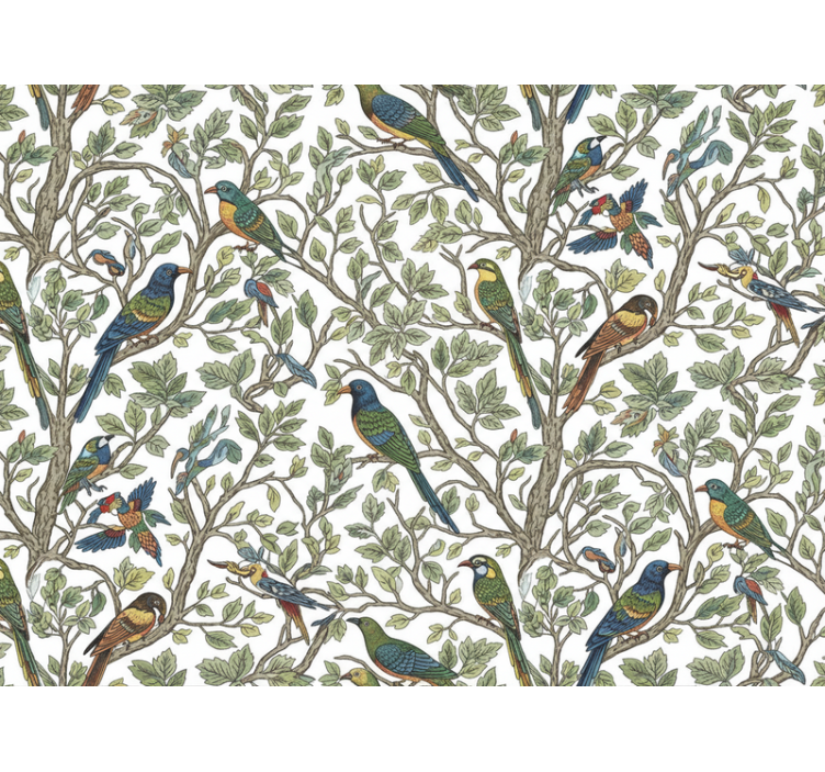 Tree wallpaper birds in forest - TenStickers