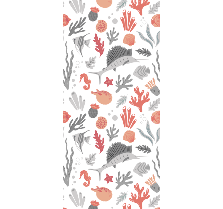 Bedroom wallpaper featuring marine life illustration - TenStickers
