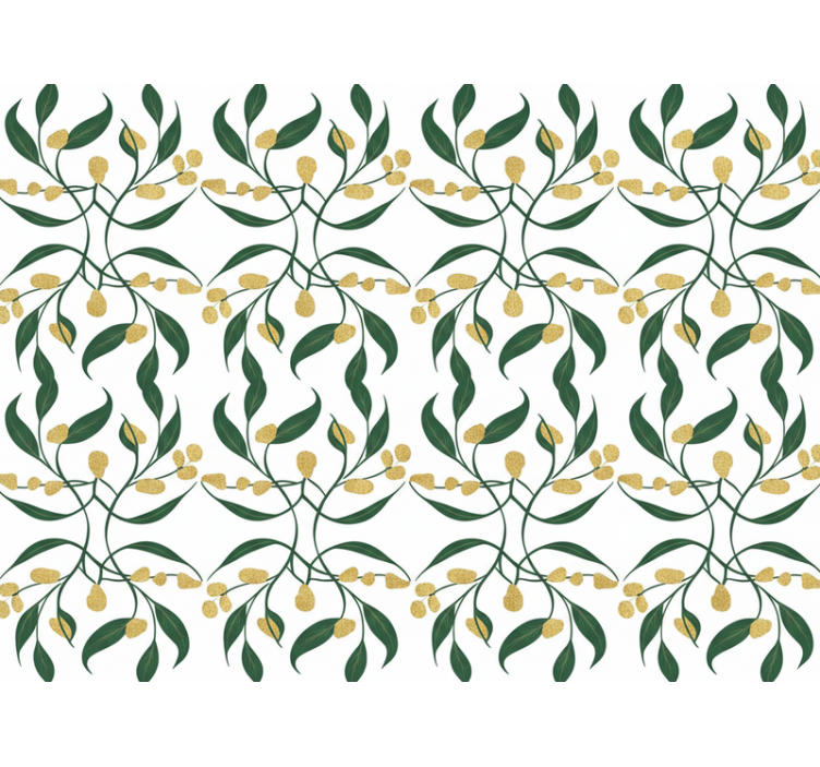 Leaf wallpaper green and gold branches - TenStickers