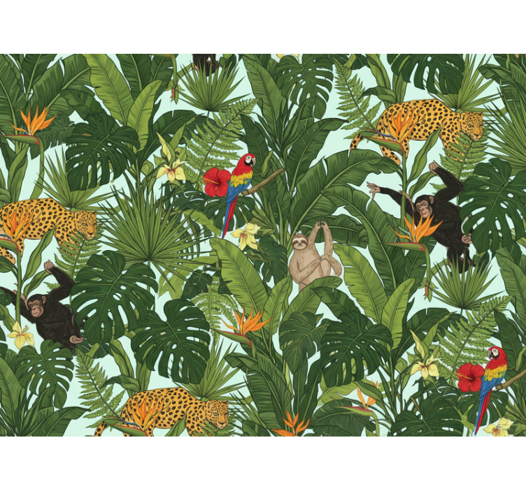Jungle wallpaper featuring tropical animals - TenStickers