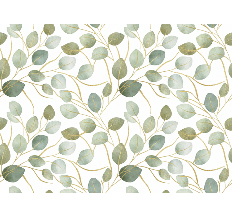 Leaf wallpaper eucalyptus gold shimmer - TenStickers