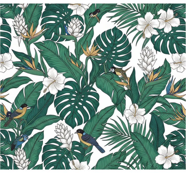 Flower wallpaper in jungle petrol green design - TenStickers