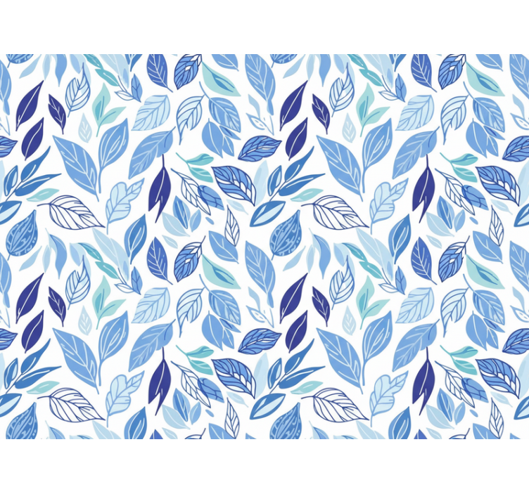 Flower wallpaper with blue leaf drawings - TenStickers