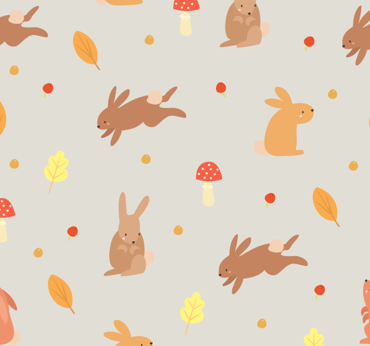 Rabbit and mushroom animal wallpaper - TenStickers