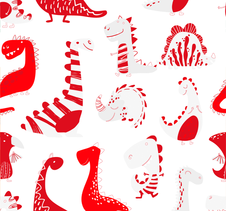 dinosaurs red sketches Childrens Wallpaper - TenStickers