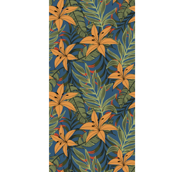 Jungle floral in blue background wallpaper - TenStickers