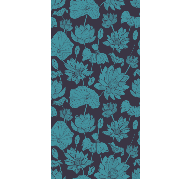 Blue vintage lotus flower wallpaper - TenStickers